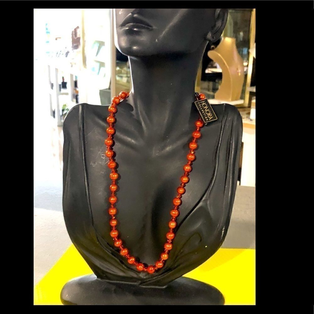 Honora Orange/Red Pearl and Crystal Necklace 925
